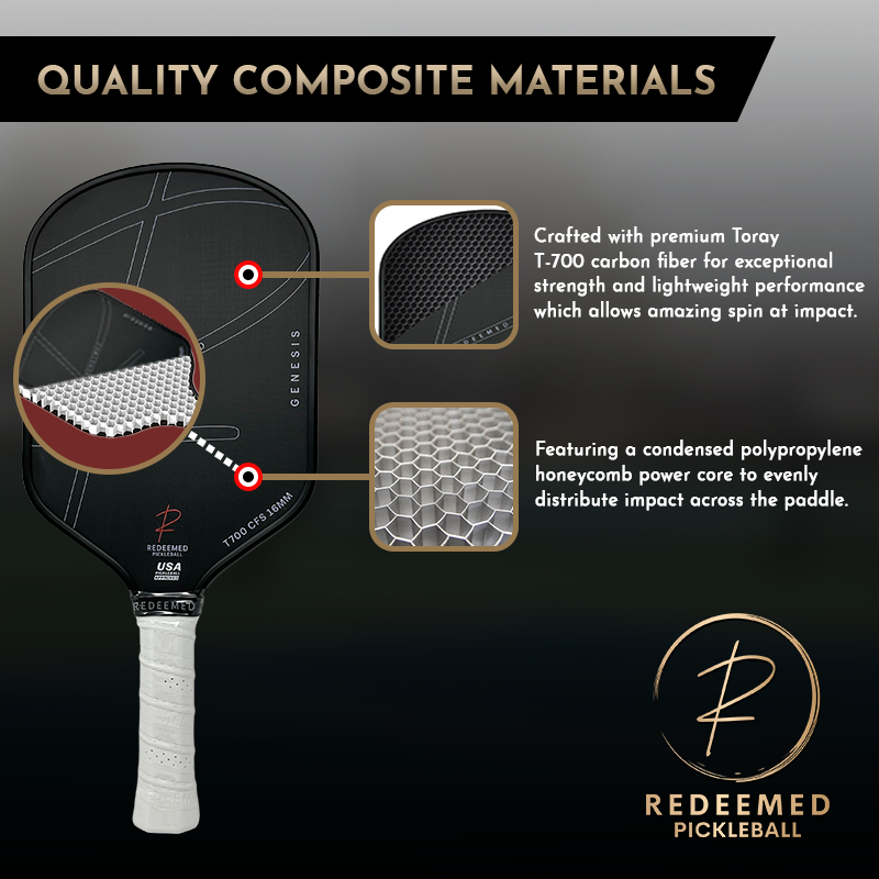 REDEEMED GENESIS 16MM TORAY T700 RAW CARBON FIBER THERMOFORMED PRO PICKLEBALL PADDLE W/ CASE